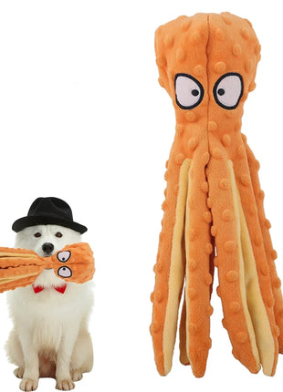 Dog Squeaky Toys Octopus - Plush Dog Toys with Sound Paper Filling for Puppy Teething, Durable Interactive Dog Chew Toys for Small & Medium Dogs, Orange