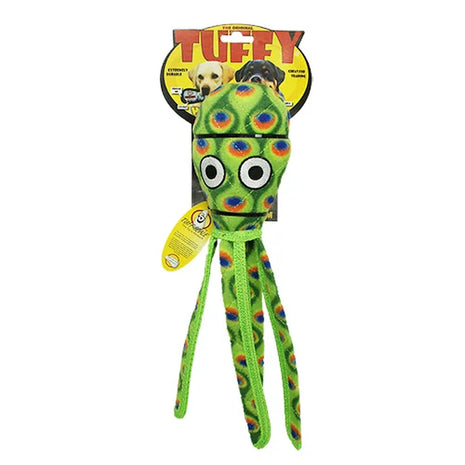 Tuffy's Durable Green Squid Dog Toy with Squeaker - Ocean Creatures Collection