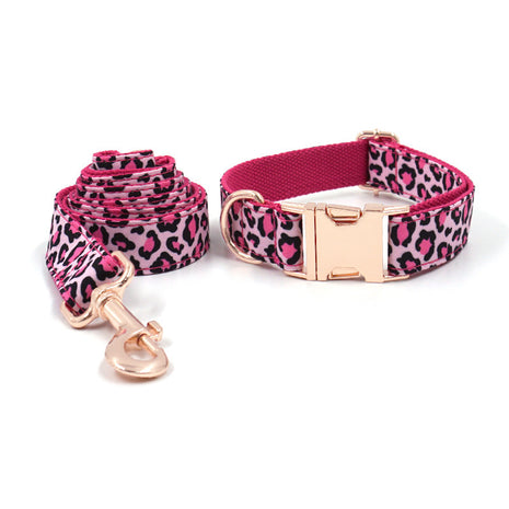 Leopard Rose Gold Pet Collar & Leash