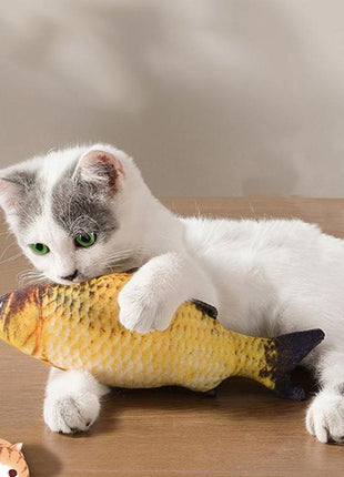 Fish Design Cat Teaser Toy Plush, Interactive Stuffed Animal Cat Scratcher Toys, Bite Resistant Cats Chewing Plush, Cuddly Fish Plushie Comfy Fish Pillow for Kittens Cats, Christmas Gift