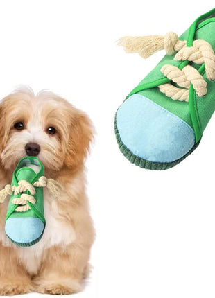 Durable Interactive Dog Chew Toy - Teething Shoe with Squeaker for Small to Medium Breeds, Machine Washable (Green)