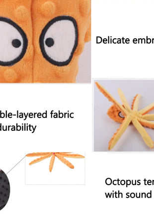 Dog Squeaky Toys Octopus - Plush Dog Toys with Sound Paper Filling for Puppy Teething, Durable Interactive Dog Chew Toys for Small & Medium Dogs, Orange