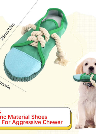 Durable Interactive Dog Chew Toy - Teething Shoe with Squeaker for Small to Medium Breeds, Machine Washable (Green)